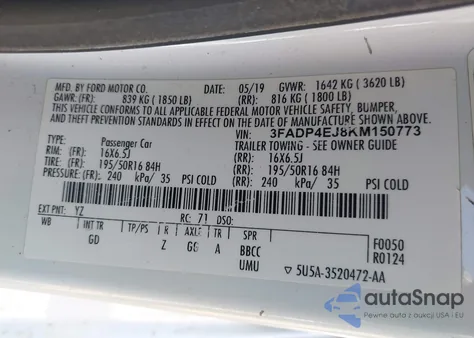 2019 Ford Fiesta Se from USA, damaged, VIN 3FADP4EJ8KM150773